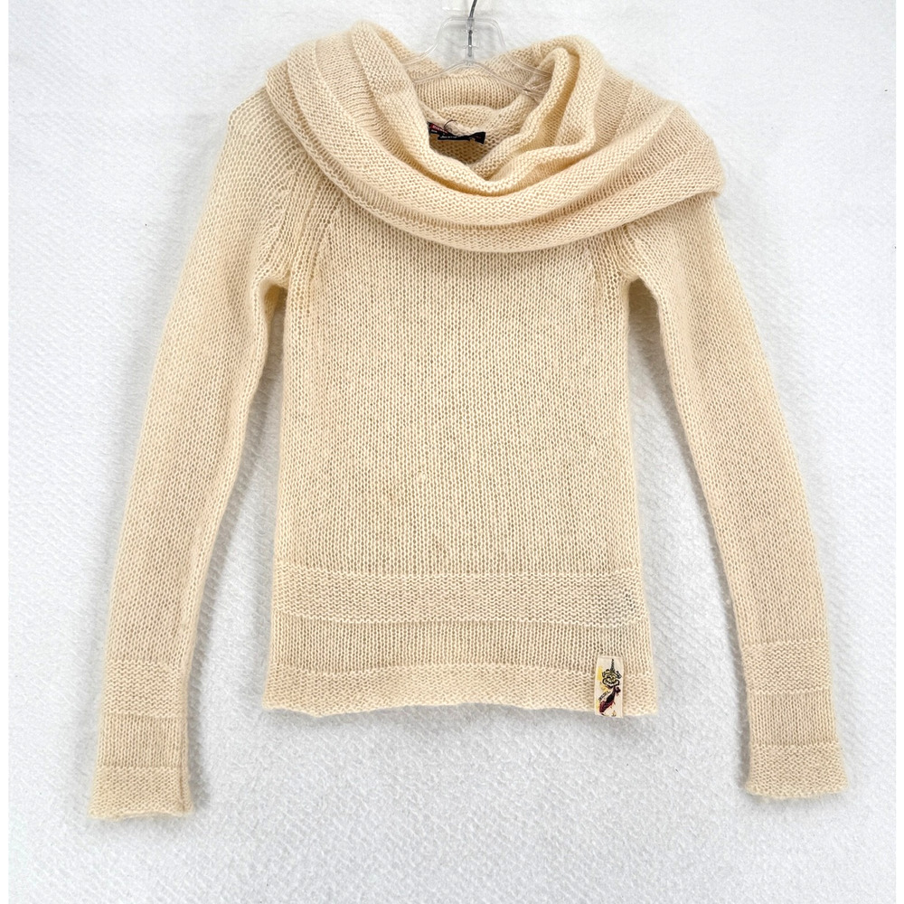 Diesel Womens Ivory Knit Mohair Blend Cowl Neck Long Sleeve Sweater Sz S